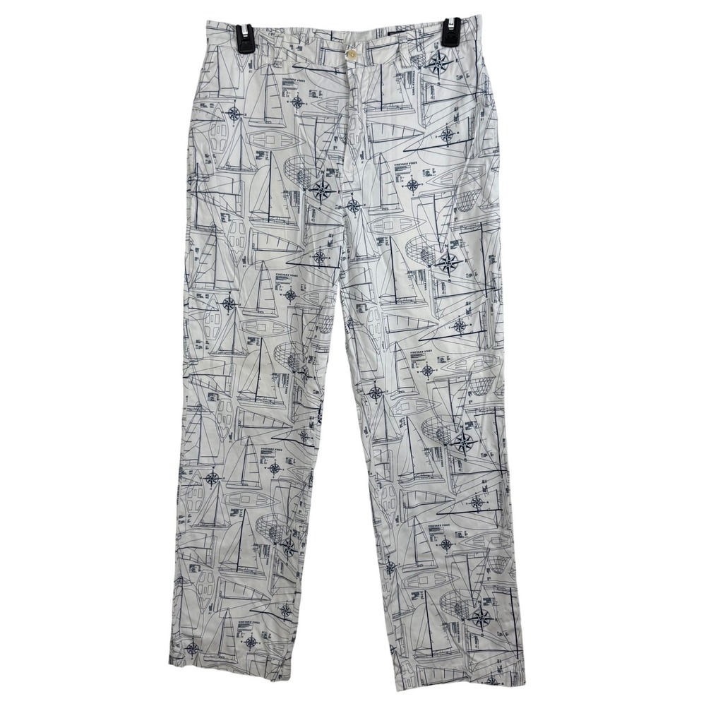 Vineyard Vines Nautical Blueprint Breaker Pants 32x30 Sailboat Print Cotton Mens